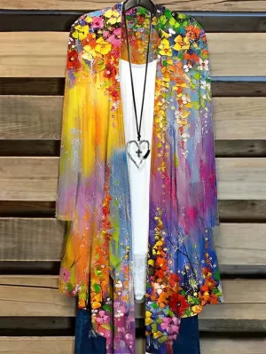 Ladies casual oil painting cardigan