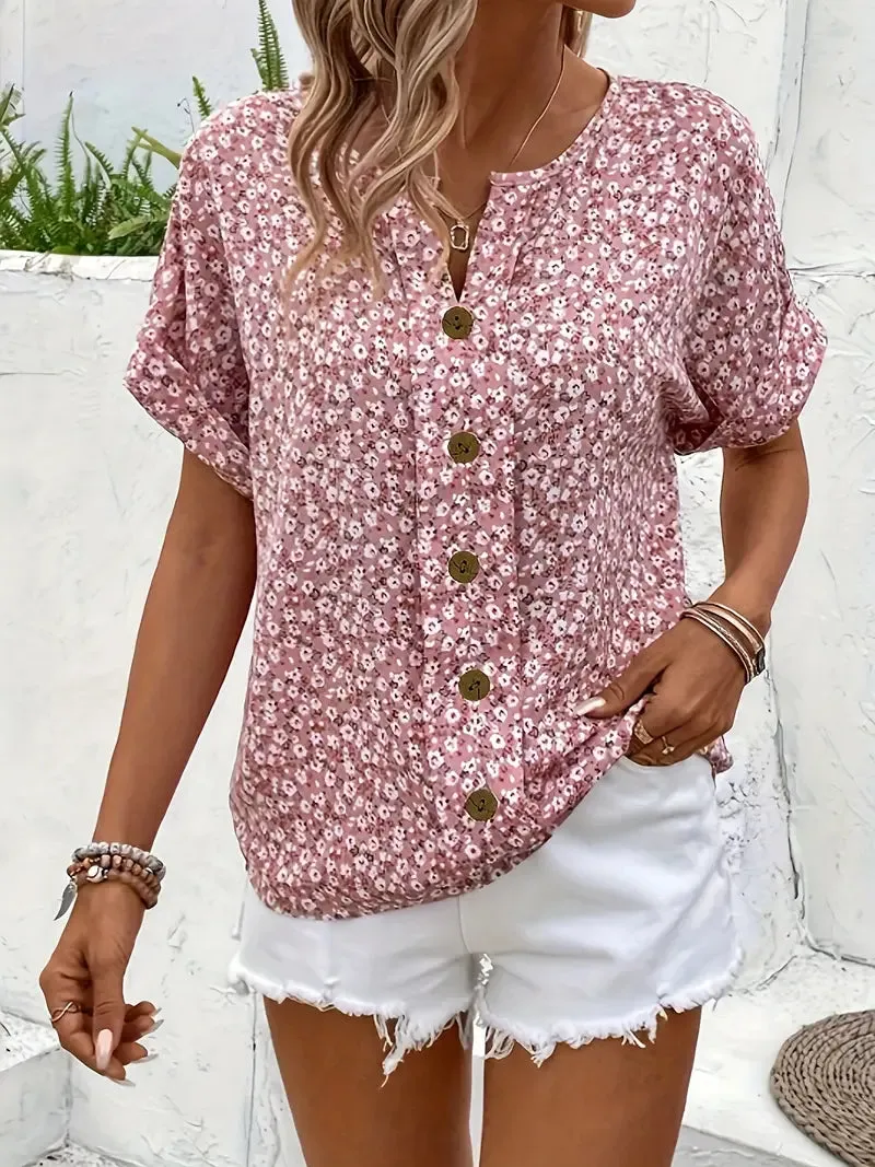 Liana | Floral Notched Collar Blouse