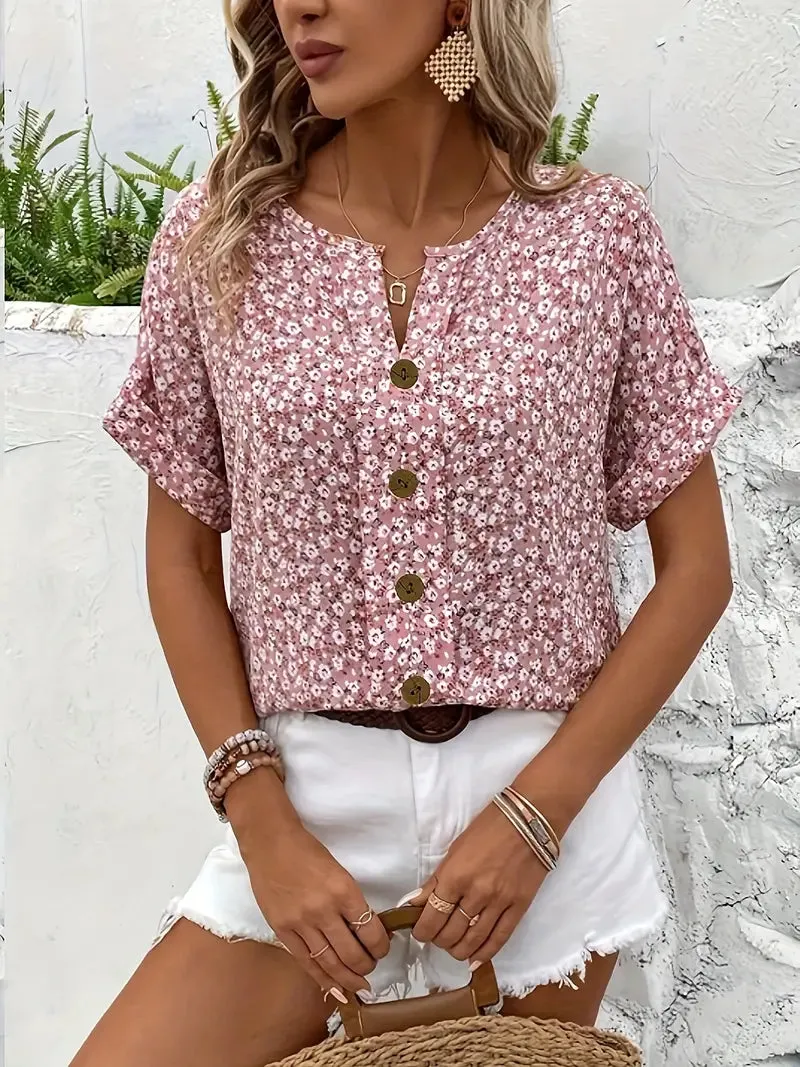 Liana | Floral Notched Collar Blouse