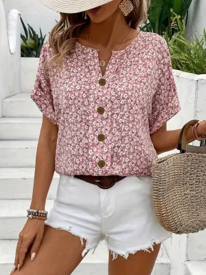 Liana | Floral Notched Collar Blouse