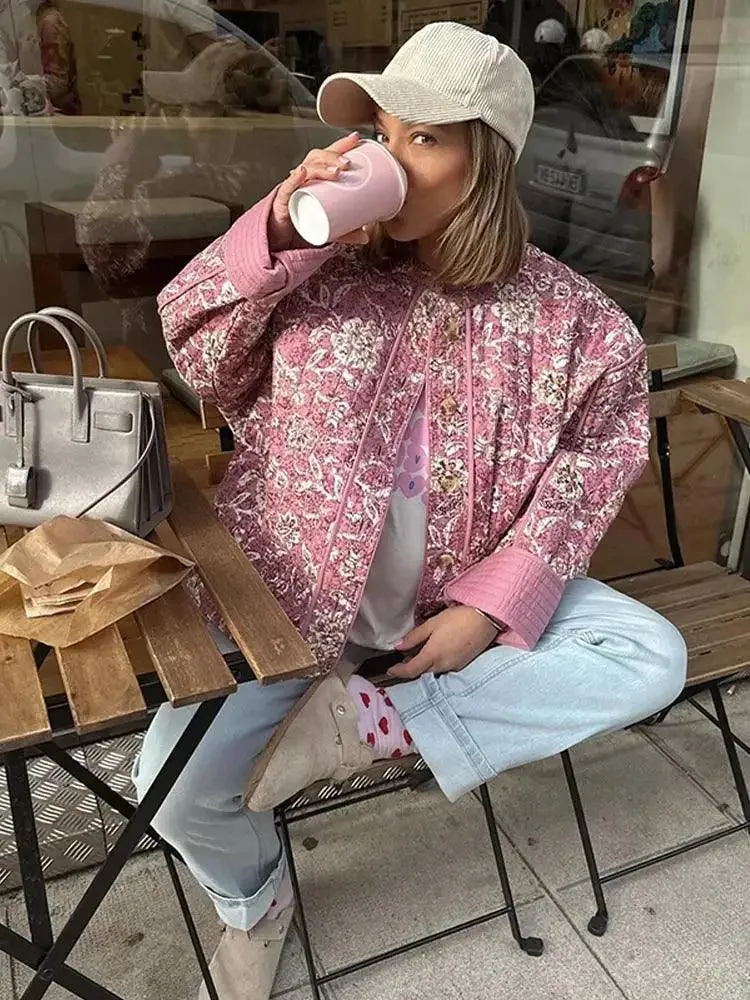 Lina™ - Elegant Floral Print Quilted Jacket