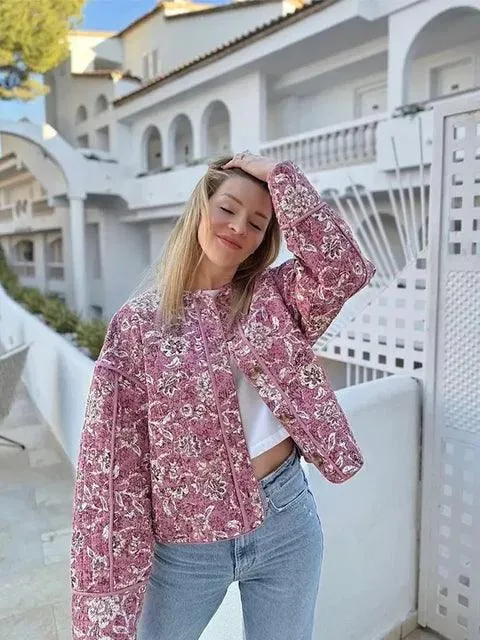 Lina™ - Elegant Floral Print Quilted Jacket