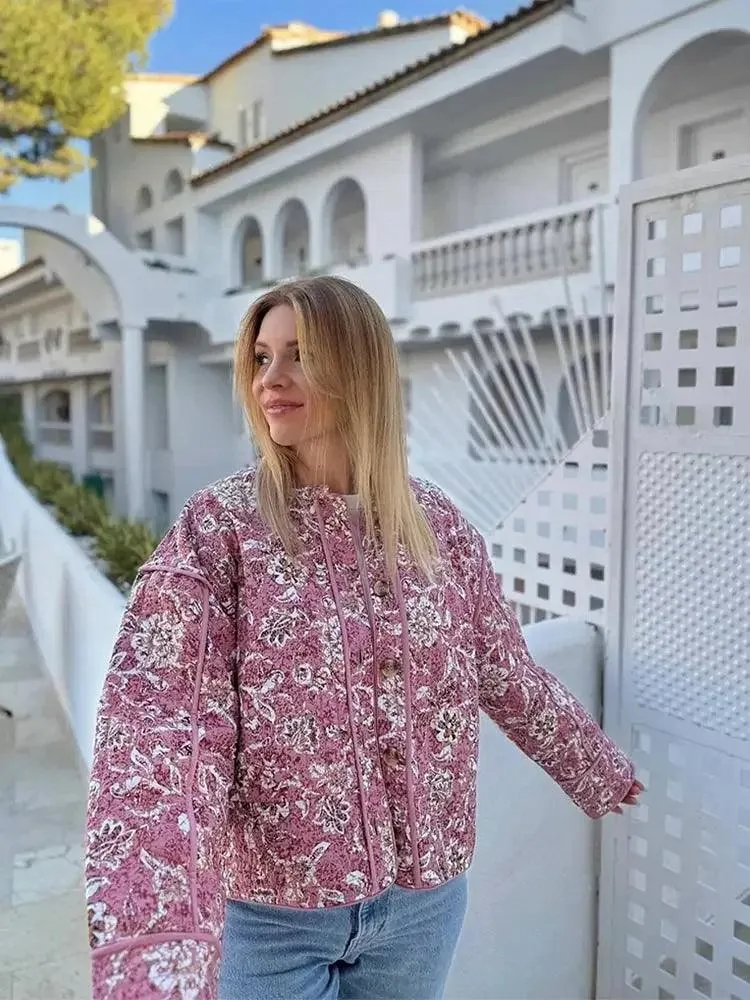 Lina™ - Elegant Floral Print Quilted Jacket