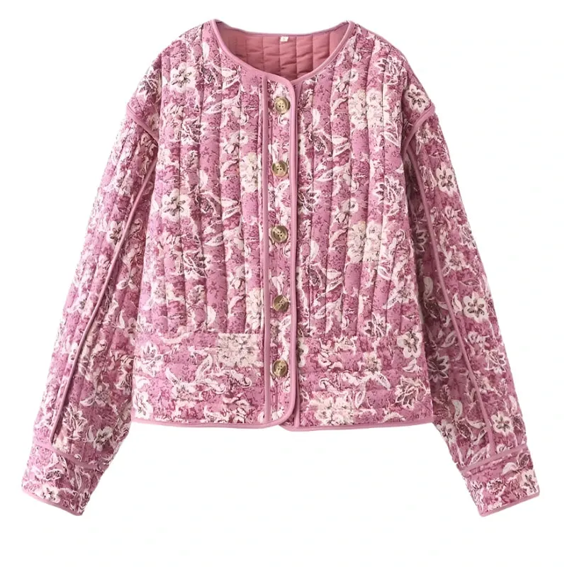 Lina™ - Elegant Floral Print Quilted Jacket