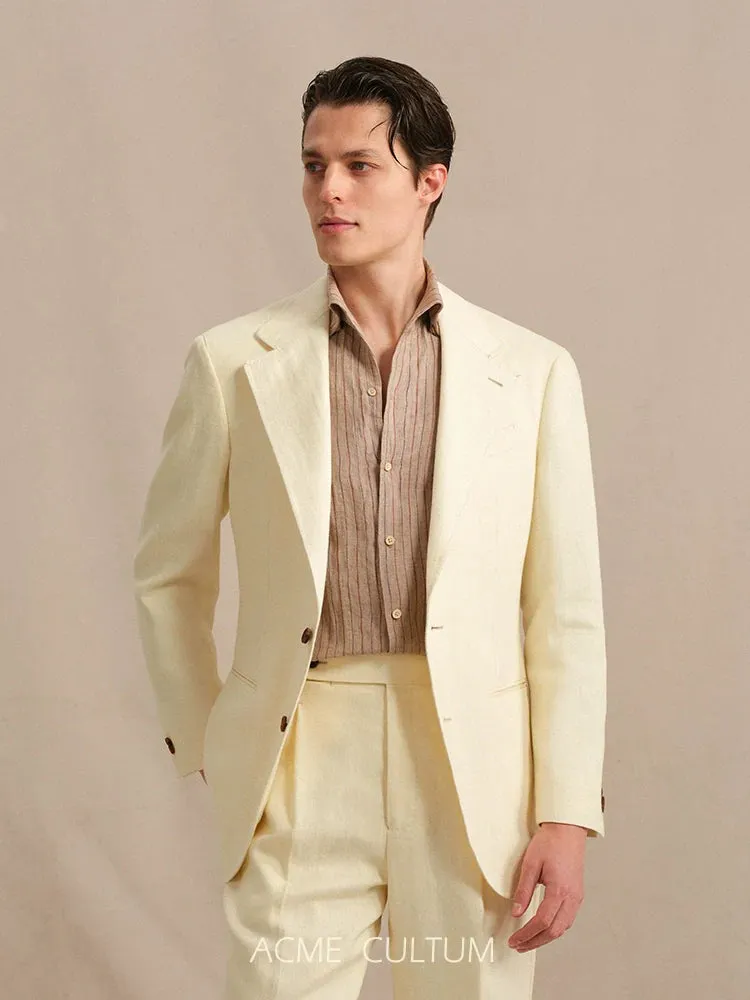 Linen-Cotton Herringbone Blazer