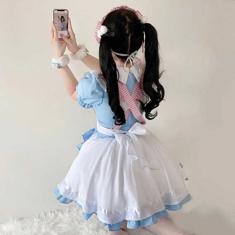 LOLITA BLUE WHITE STAR EMBROIDERY CAT MAID OUTFIT UB2781