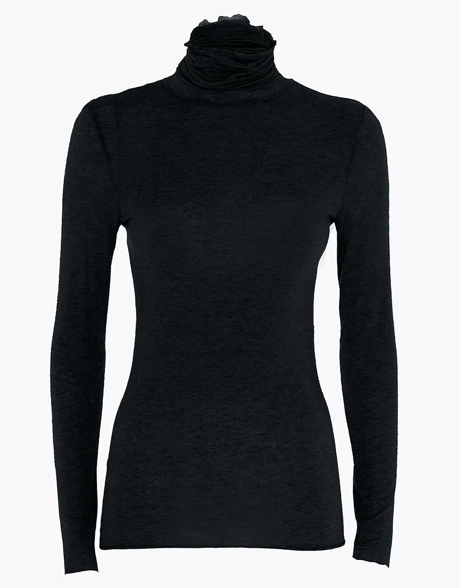 Long-sleeved modal and cashmere stand-up collar jumper Black