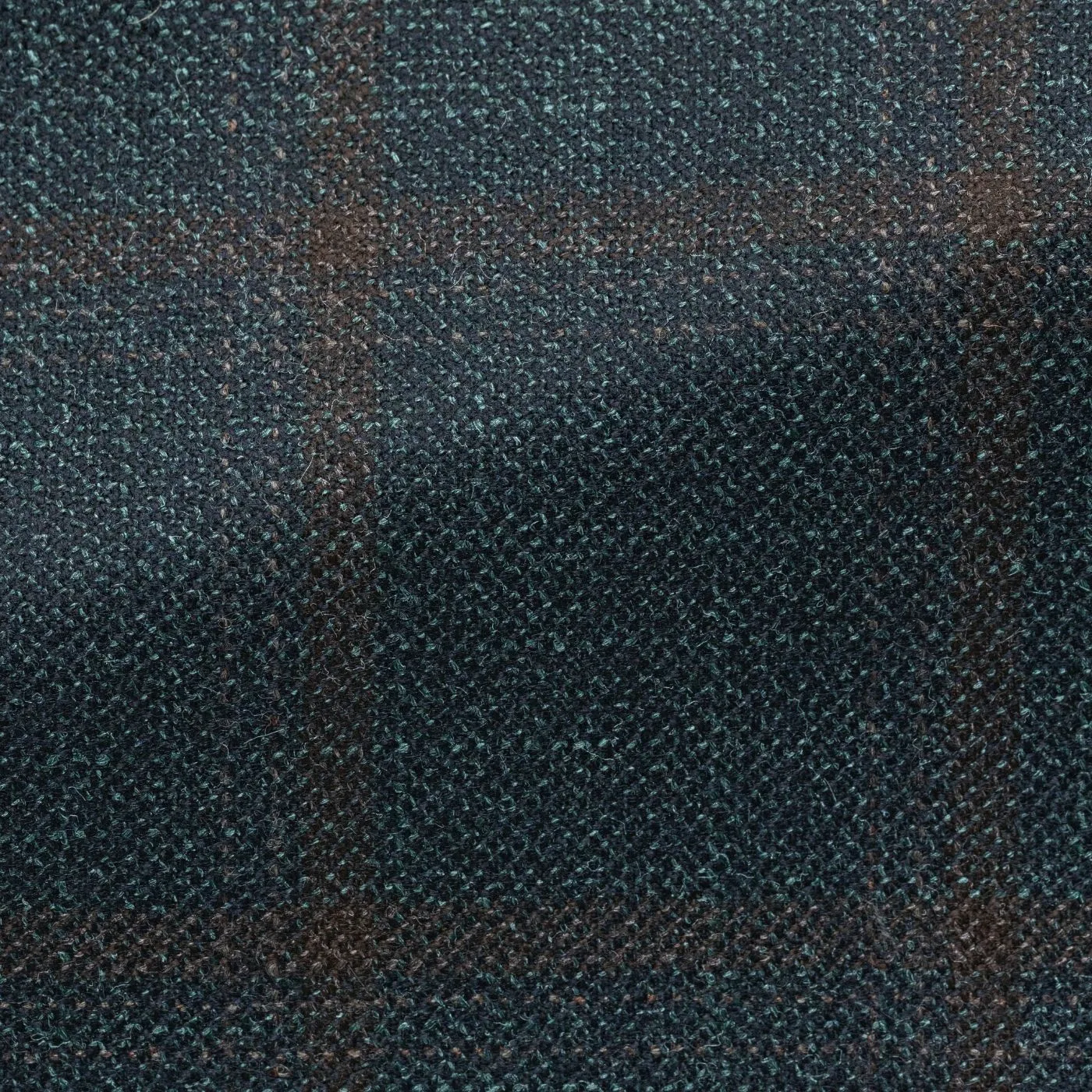 Loro Piana Dark Green Sharkskin Wool, Silk & Cashmere with Dark Brown Windowpane