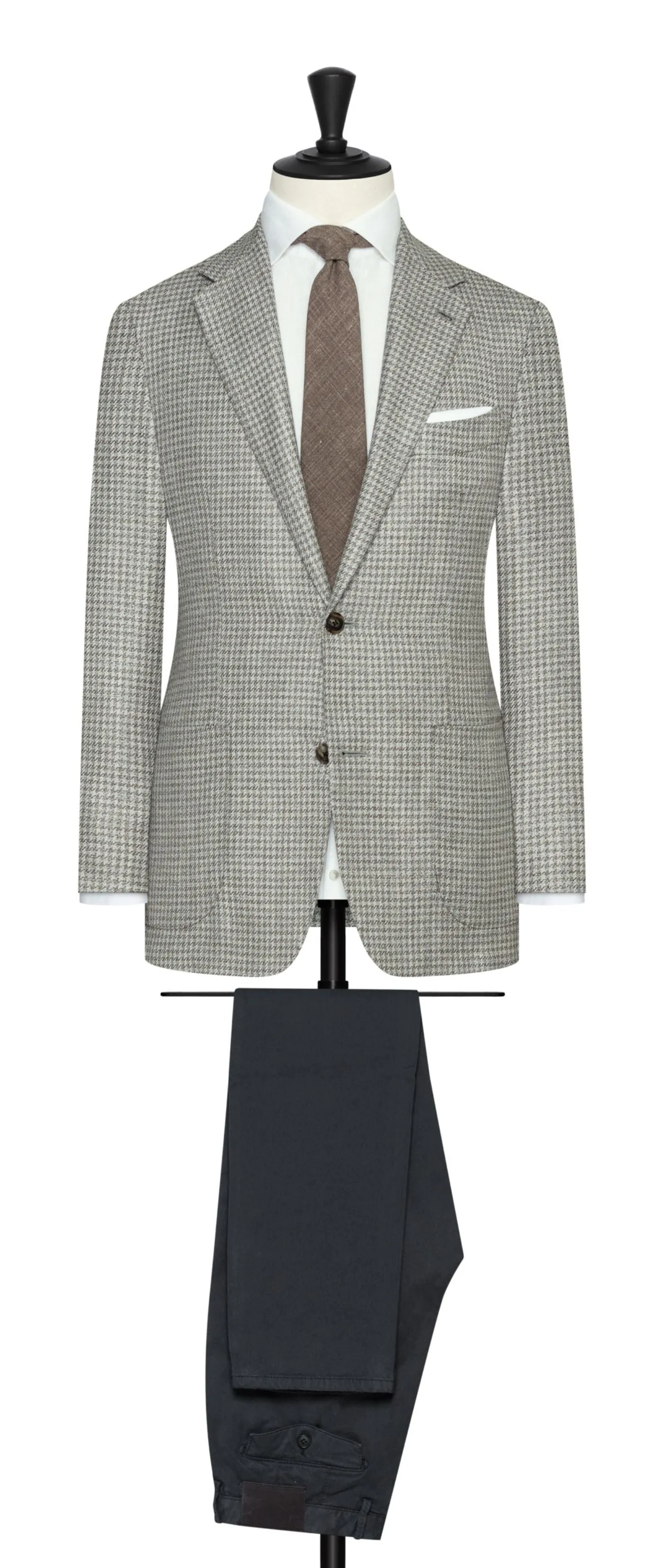 Loro Piana SUMMERTIME Light Grey & Taupe Wool, Silk & Linen Houndstooth