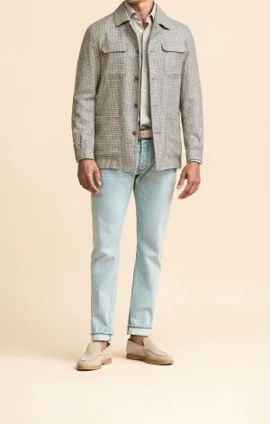 Loro Piana SUMMERTIME Light Grey & Taupe Wool, Silk & Linen Houndstooth