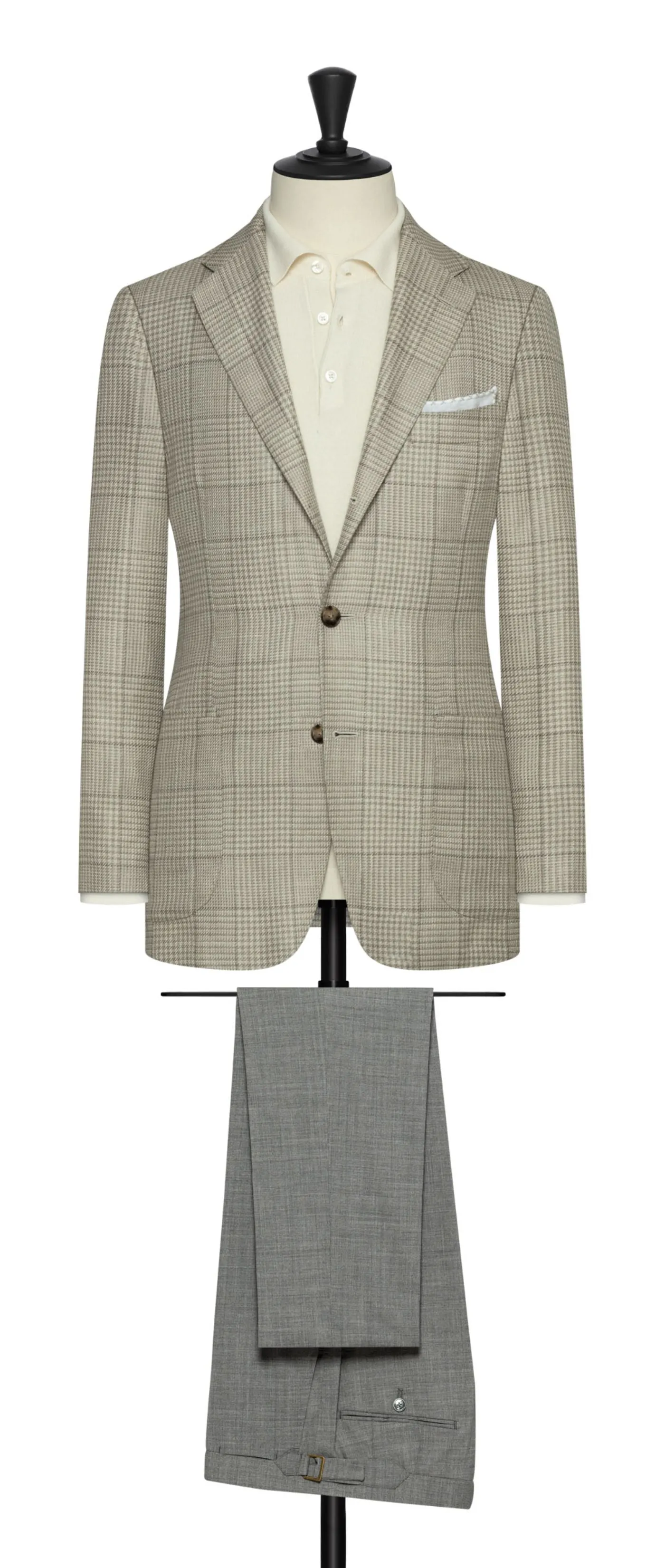 Loro Piana SUMMERTIME Sand Wool, Silk & Linen with Grey Check