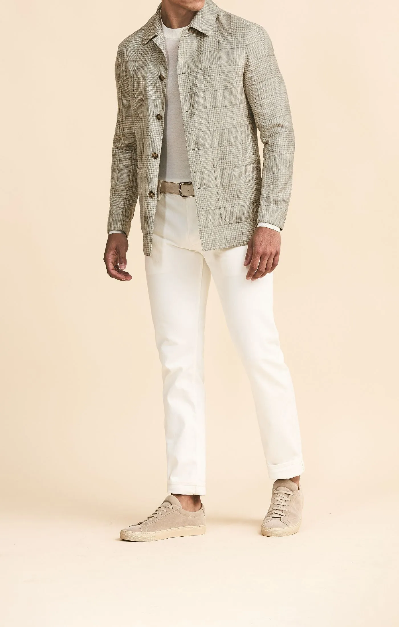 Loro Piana SUMMERTIME Sand Wool, Silk & Linen With Grey Check