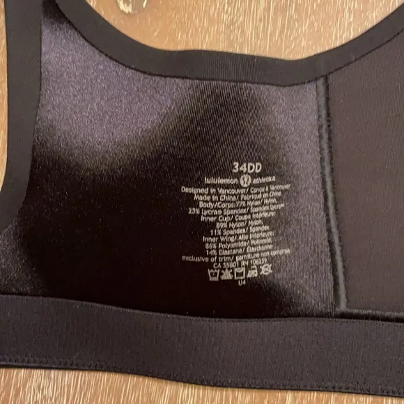 Lululemon Black Bra Size 34DD High Support