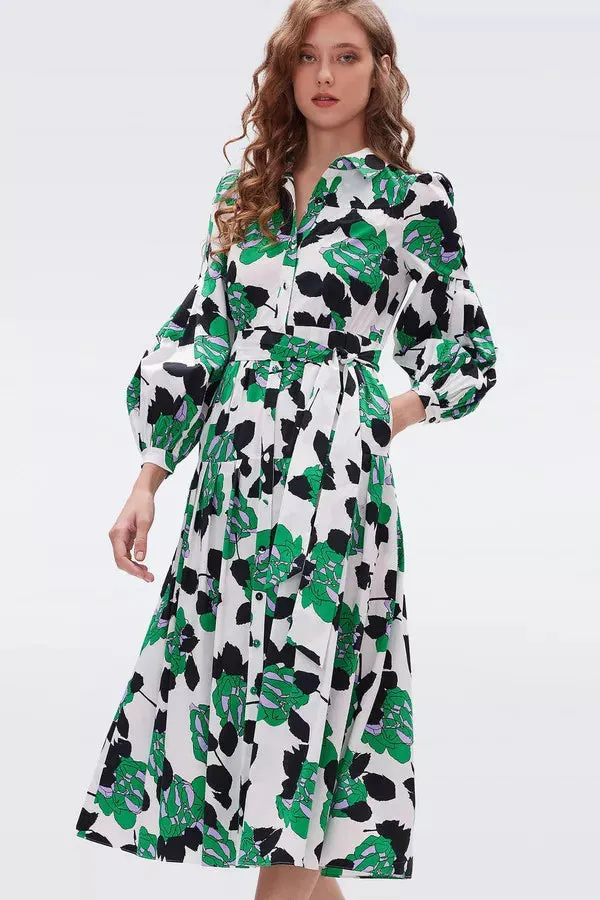 Lux Cotton Dress in Huge Camo Floral Ivory
