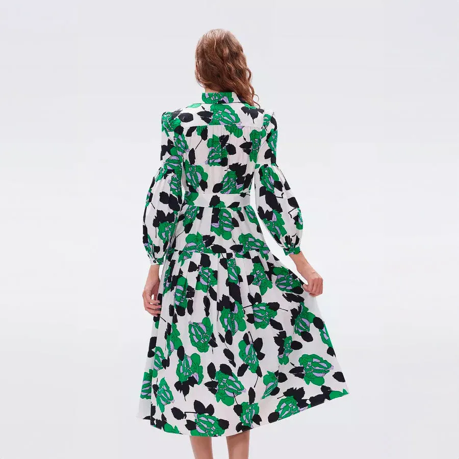 Lux Cotton Dress in Huge Camo Floral Ivory
