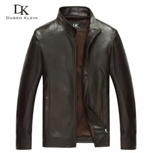 Luxury Genuine sheepskin leather jacket  Brand Dusen Klein men slim Designer spring leather coats Black/Brown 14B0109