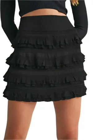 MABLE Ruffled Detail High Waist Knit Mini Skirt