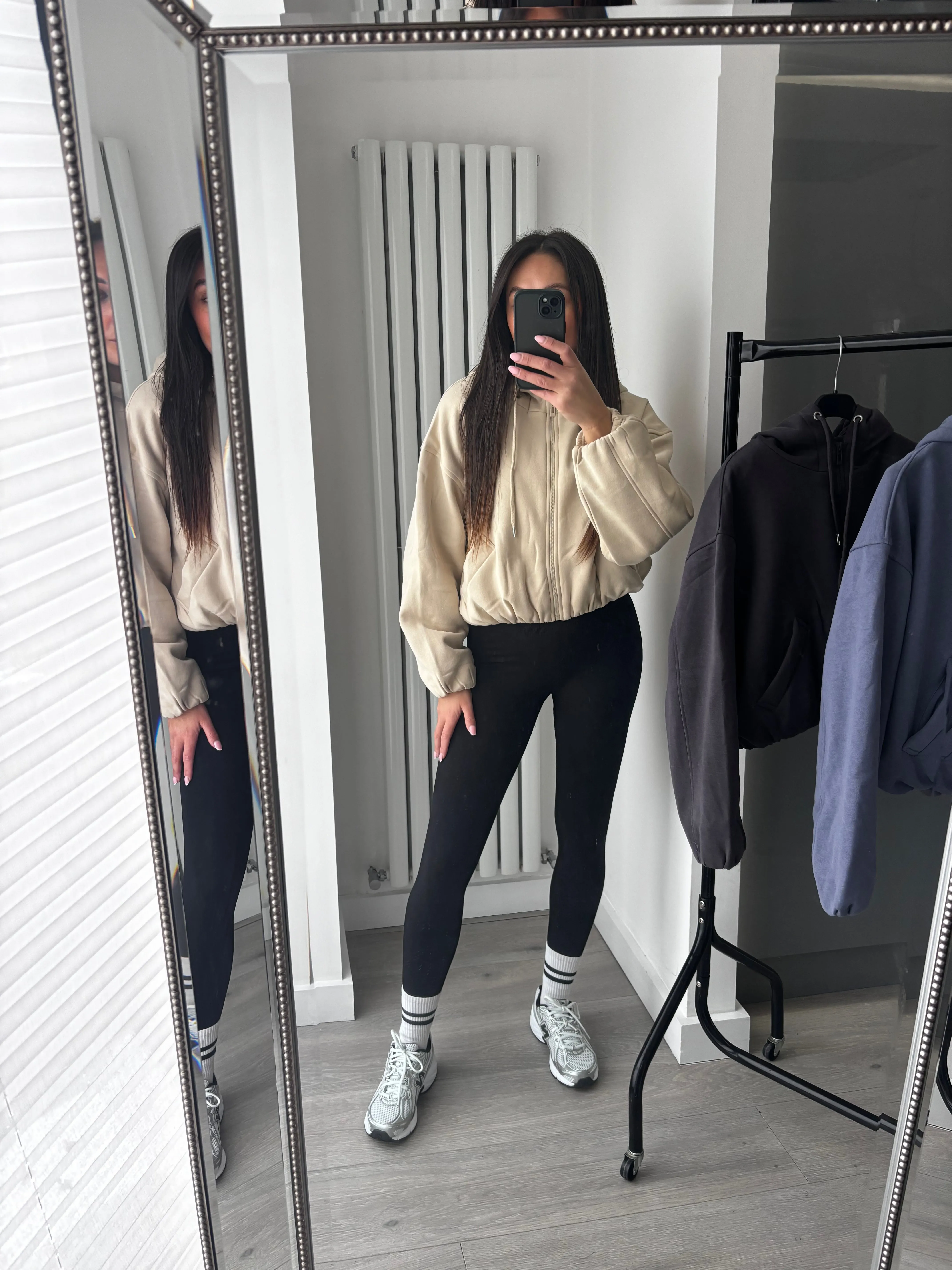 Marisa bomber style cropped zip up hooded jacket - beige
