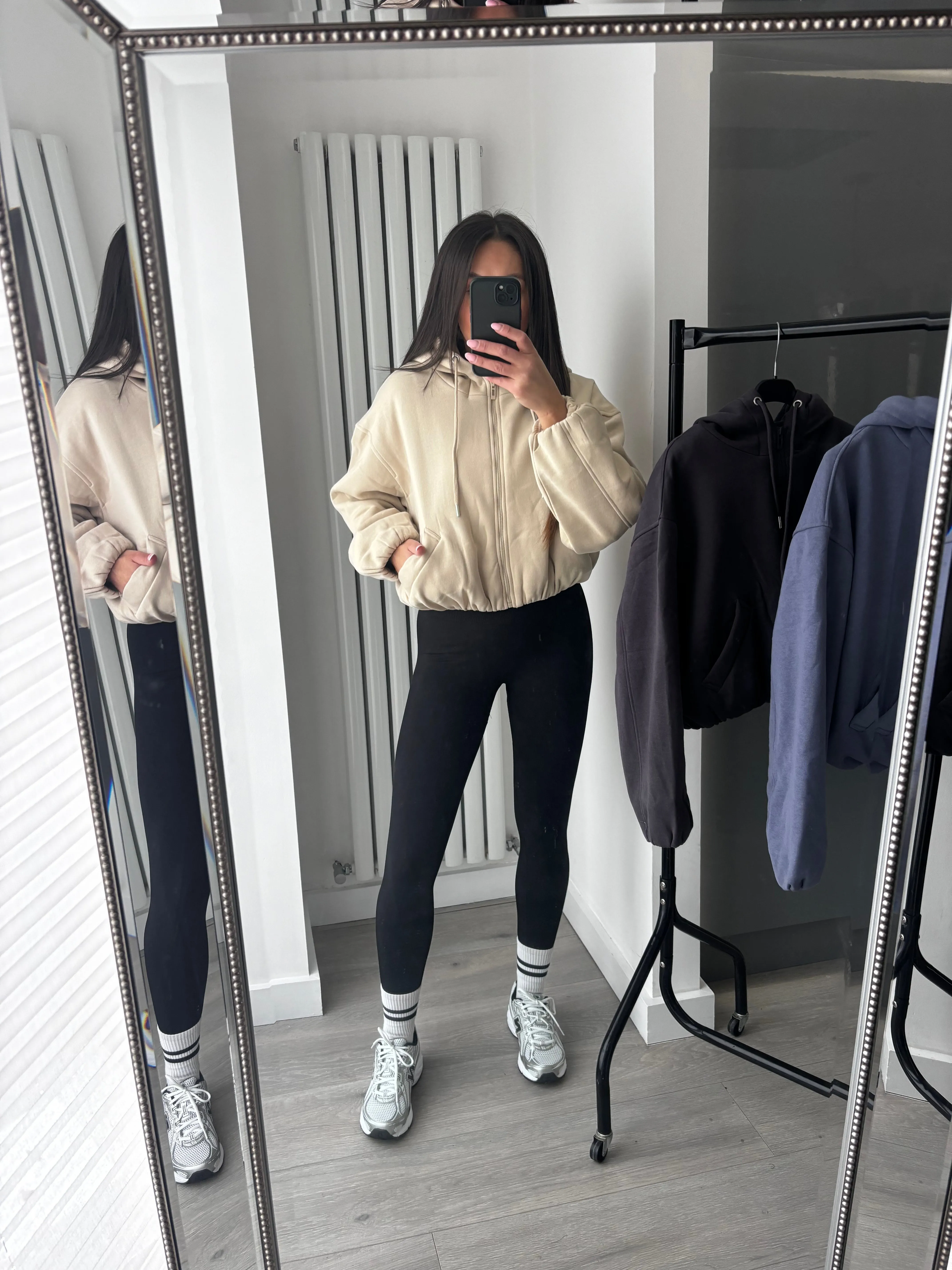 Marisa bomber style cropped zip up hooded jacket - beige