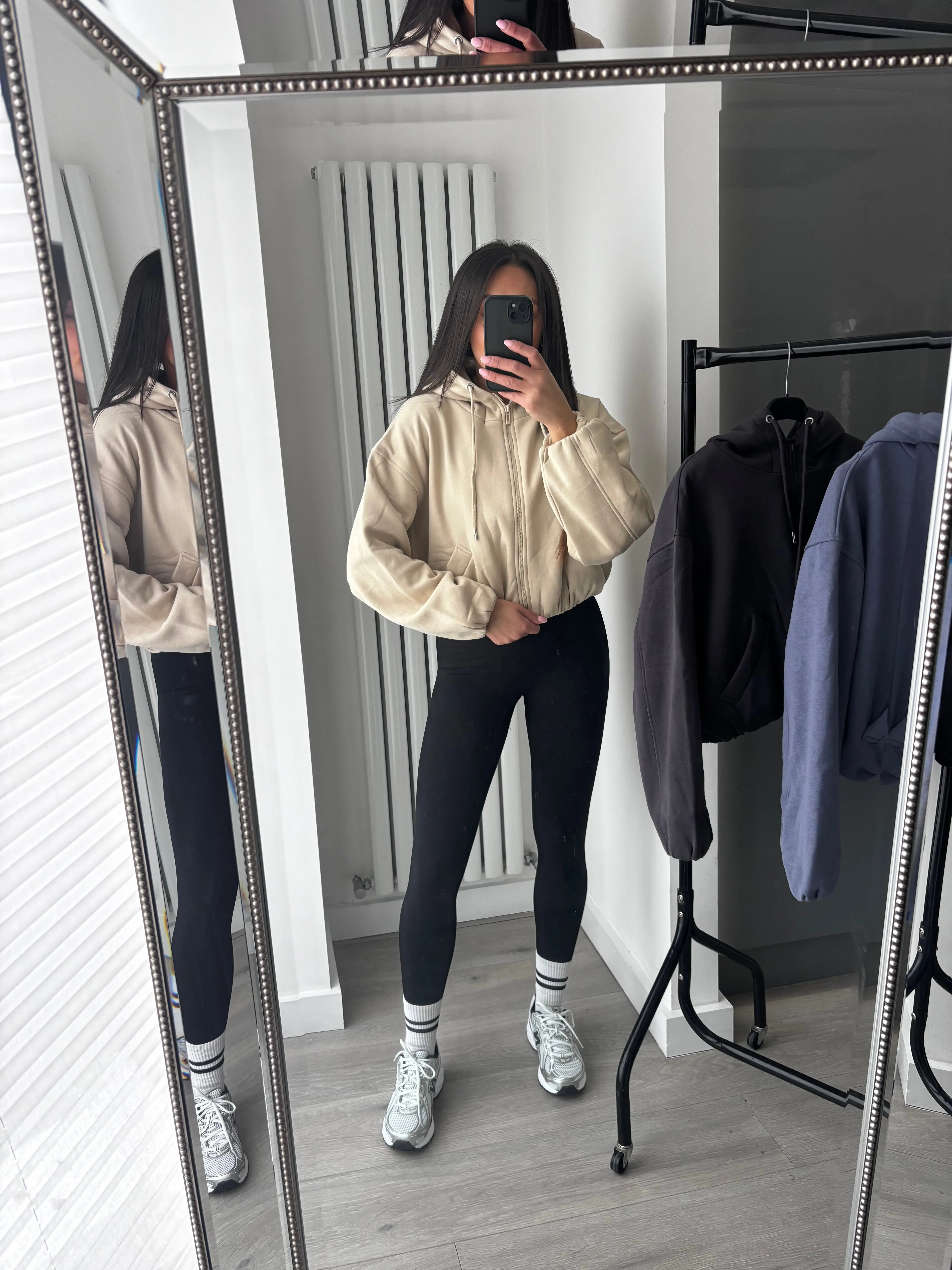 Marisa bomber style cropped zip up hooded jacket - beige