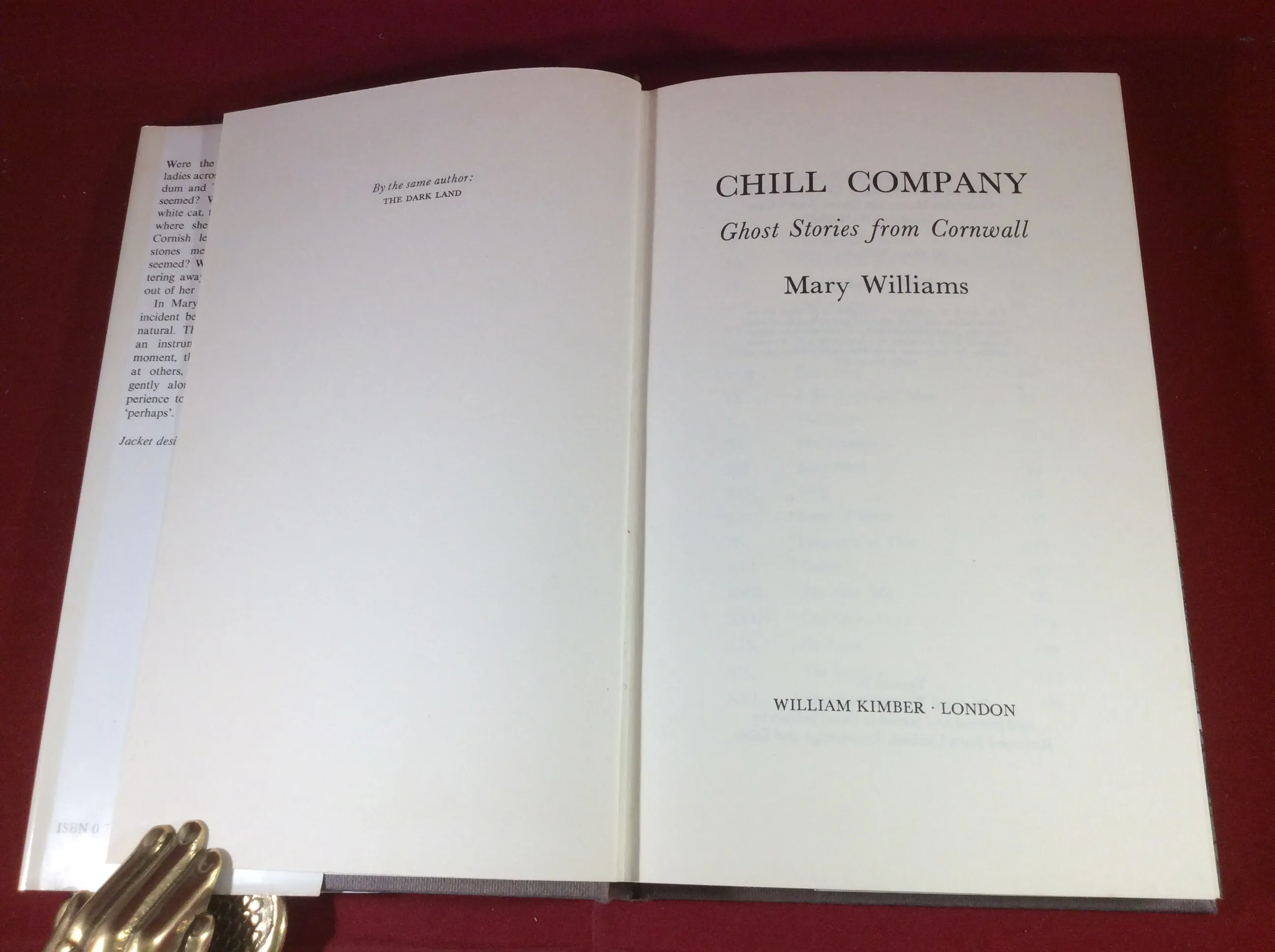 Mary Williams, Chill Company: Ghost Stories From Cornwall, William Kimber, 1976, First Edition.