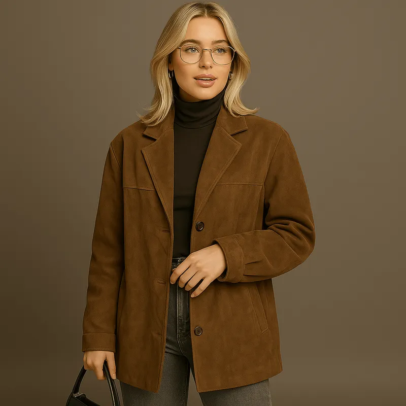 Mason | Women's Faux Suede Coat Lapel Collar Suede Blazer Jackets
