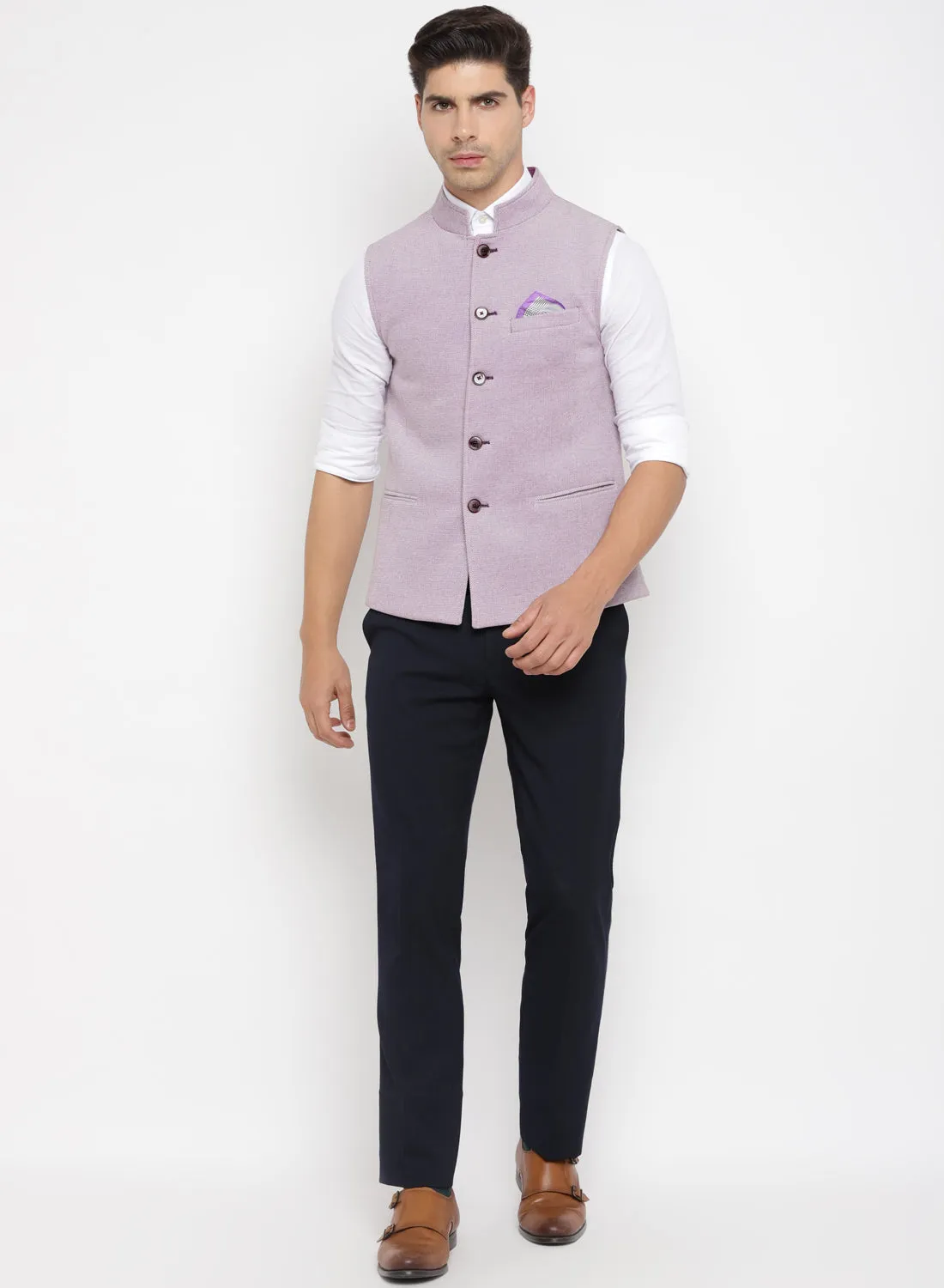 Mauve Knit Solid Nehru Jacket