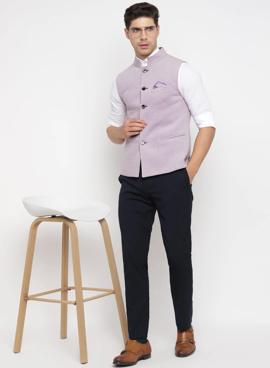Mauve Knit Solid Nehru Jacket