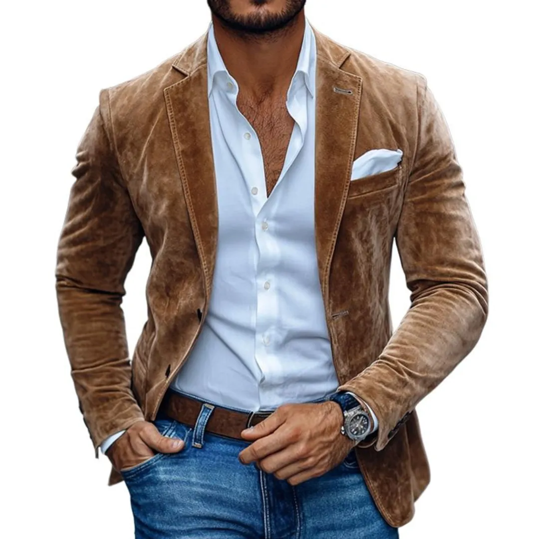 Men's blazer tailored suede maroon evening wear - refined jacket for smart casual occasions