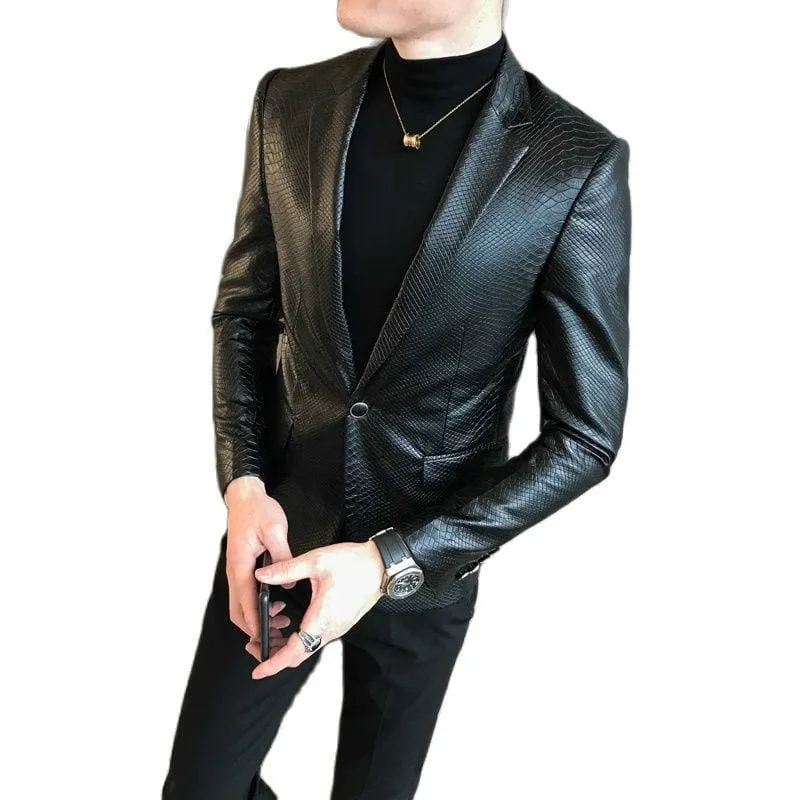Men's Imitation Leather Business Casual Slim Solid Color Leather Jacket