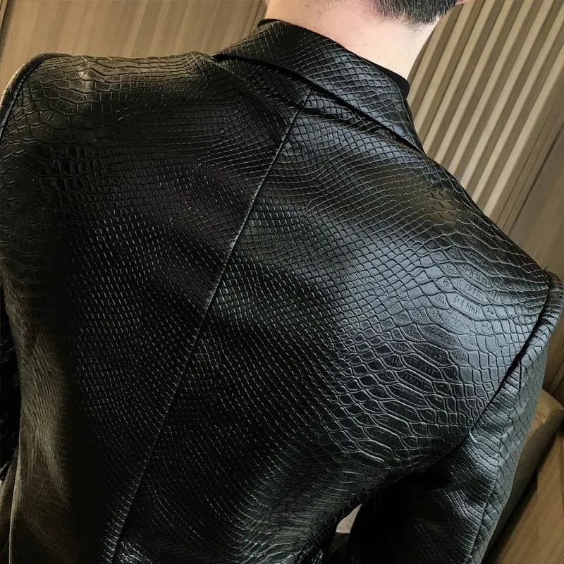 Men's Imitation Leather Business Casual Slim Solid Color Leather Jacket