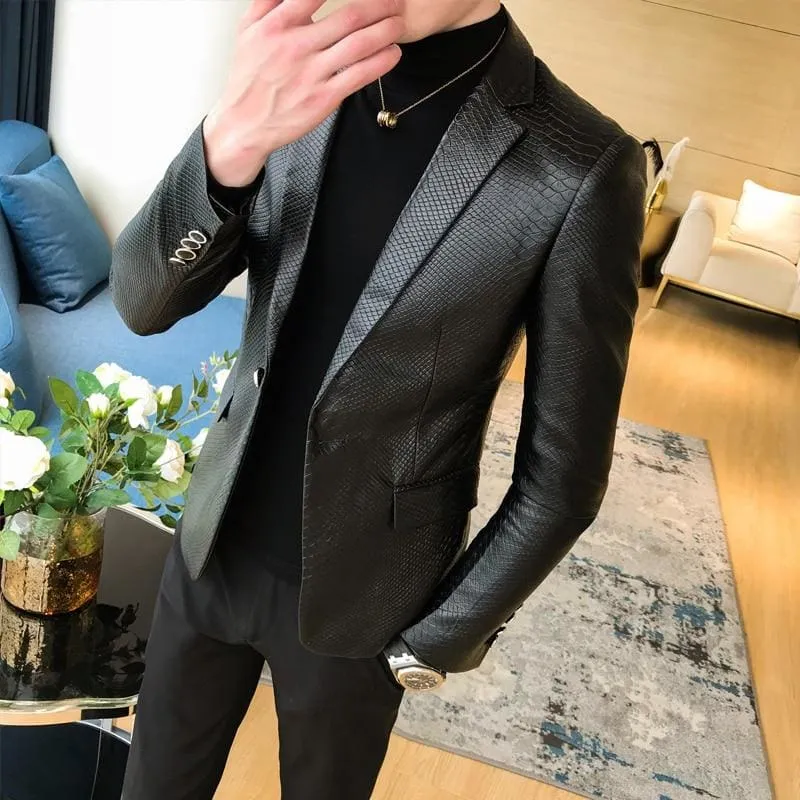 Men's Imitation Leather Business Casual Slim Solid Color Leather Jacket