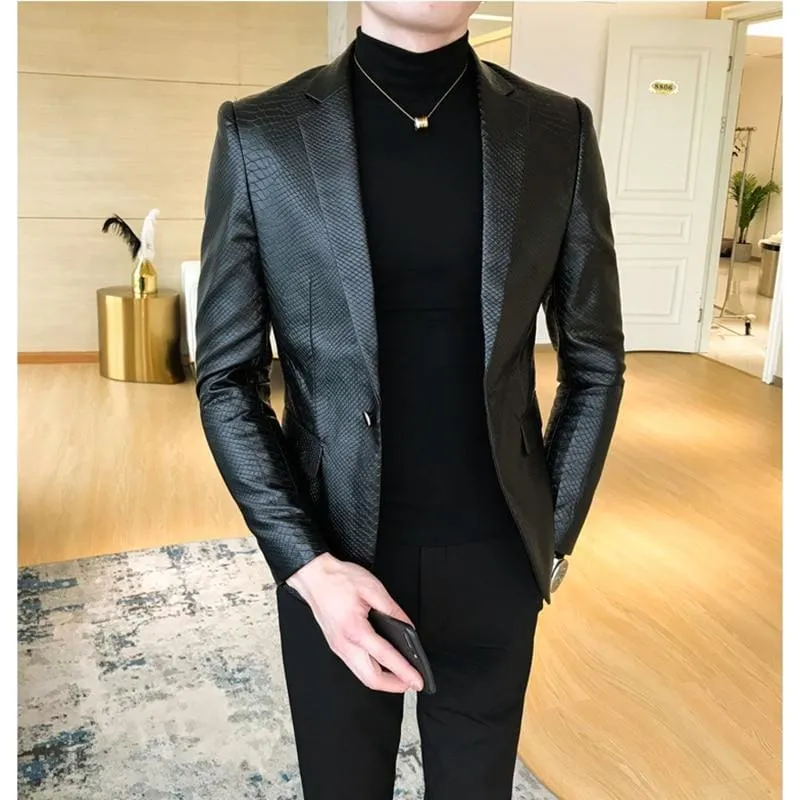 Men's Imitation Leather Business Casual Slim Solid Color Leather Jacket