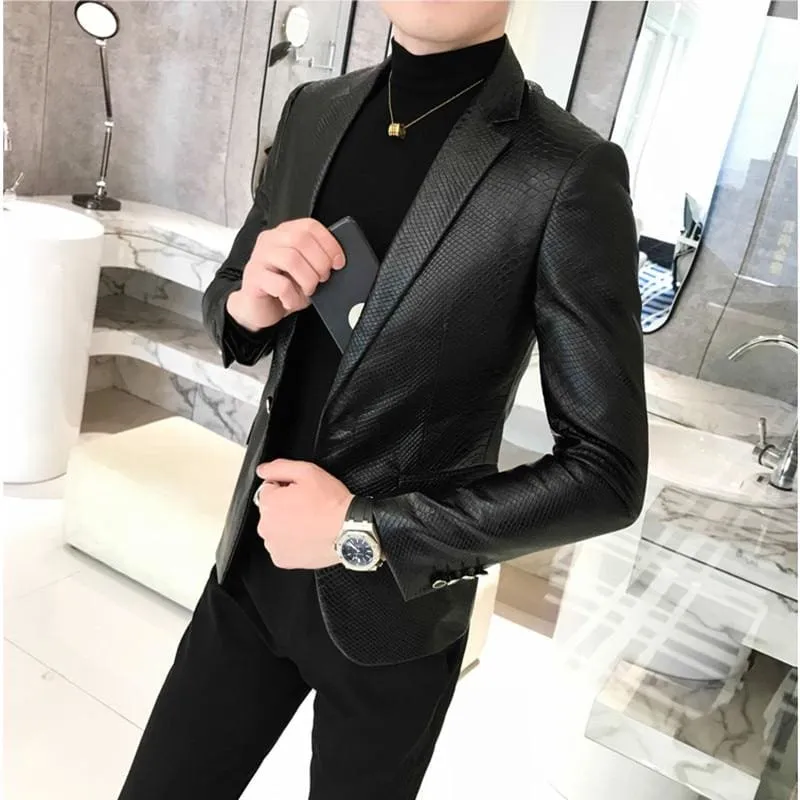 Men's Imitation Leather Business Casual Slim Solid Color Leather Jacket