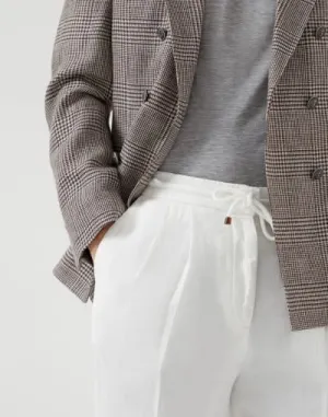 Men's Relaxed Fit Linen-Blend Drawstring Trousers - White