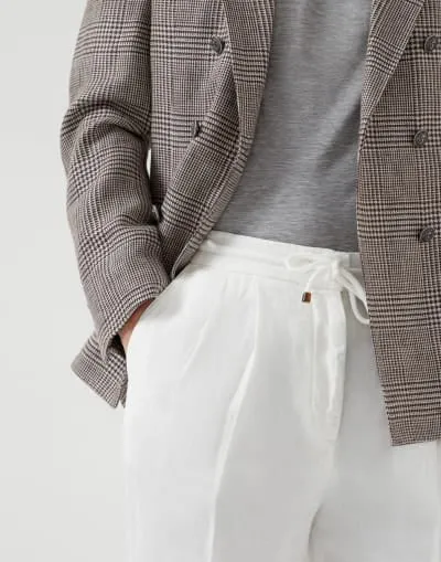 Men's Relaxed Fit Linen-Blend Drawstring Trousers - White