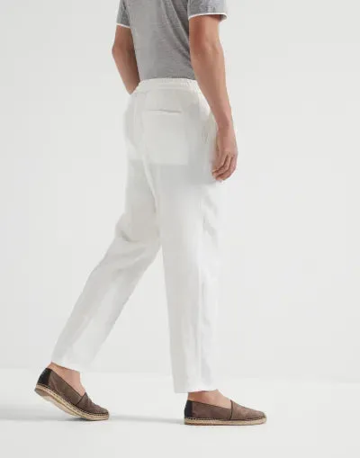 Men's Relaxed Fit Linen-Blend Drawstring Trousers - White