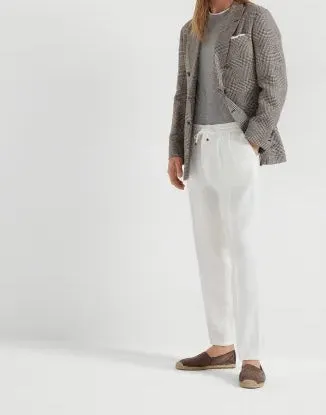 Men's Relaxed Fit Linen-Blend Drawstring Trousers - White