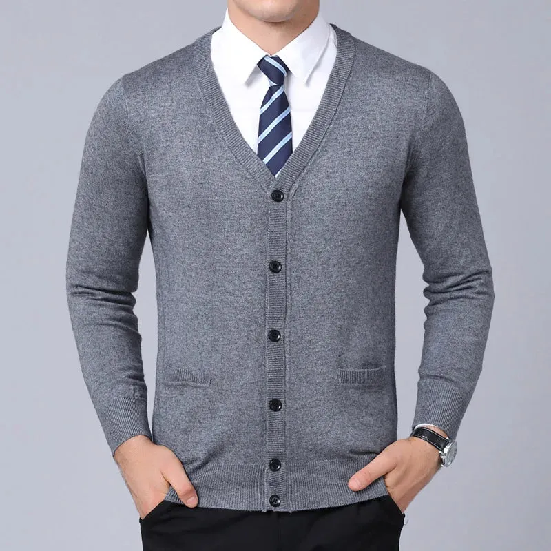 Men’s V-Neck Slim Fit Cardigan Sweater – Winter Korean Style Knitwear, Casual Fashion Coat