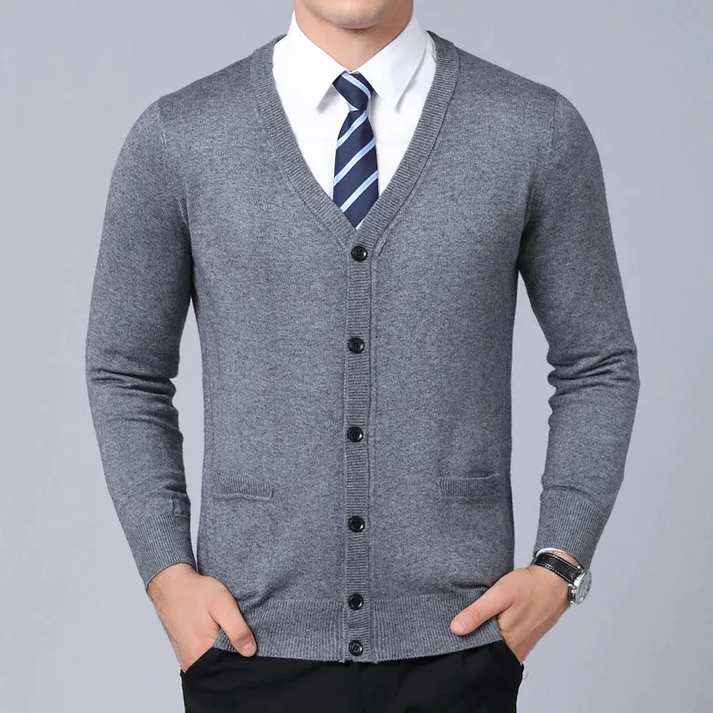 Men’s V-Neck Slim Fit Cardigan Sweater – Winter Korean Style Knitwear, Casual Fashion Coat