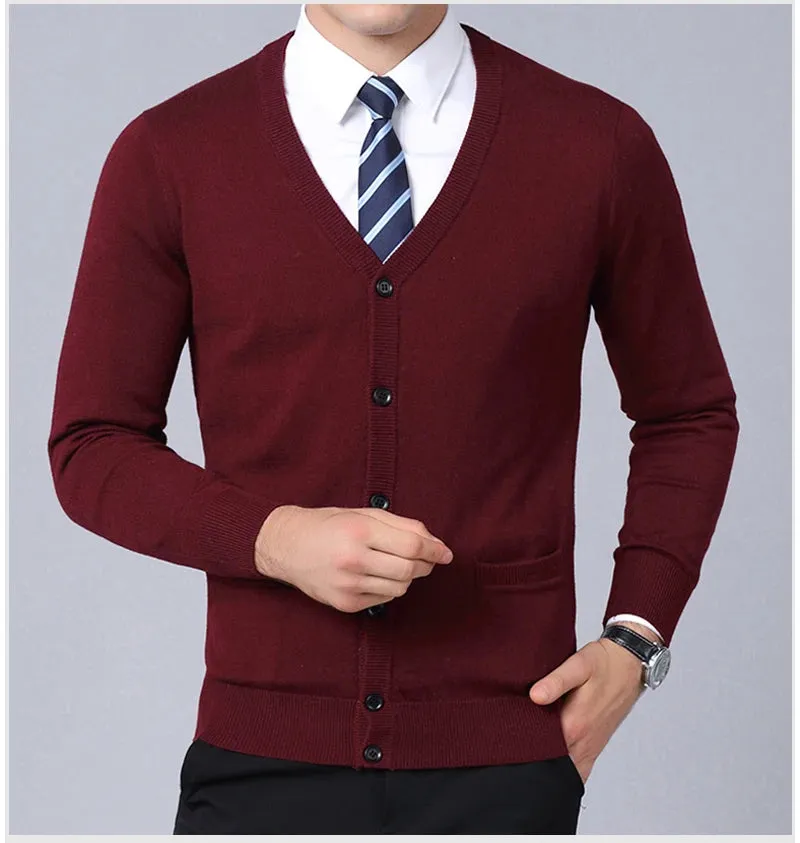 Men’s V-Neck Slim Fit Cardigan Sweater – Winter Korean Style Knitwear, Casual Fashion Coat