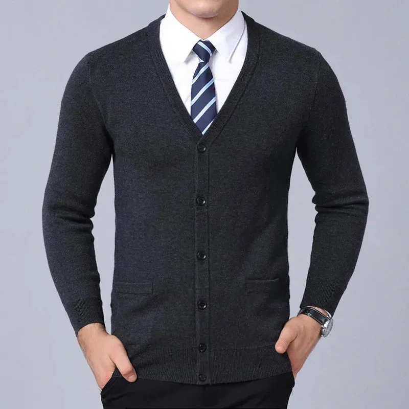 Men’s V-Neck Slim Fit Cardigan Sweater – Winter Korean Style Knitwear, Casual Fashion Coat