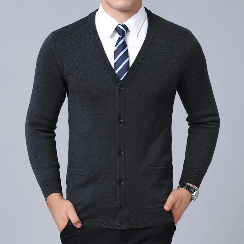 Men’s V-Neck Slim Fit Cardigan Sweater – Winter Korean Style Knitwear, Casual Fashion Coat