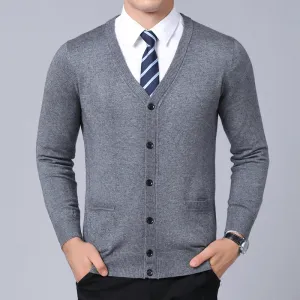 Men’s V-Neck Slim Fit Cardigan Sweater – Winter Korean Style Knitwear, Casual Fashion Coat