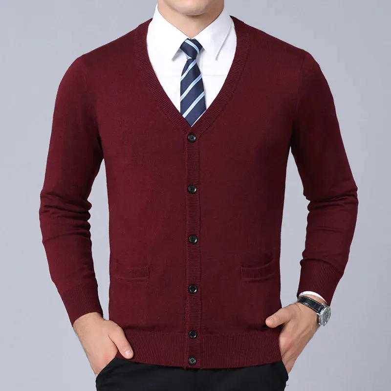 Men’s V-Neck Slim Fit Cardigan Sweater – Winter Korean Style Knitwear, Casual Fashion Coat