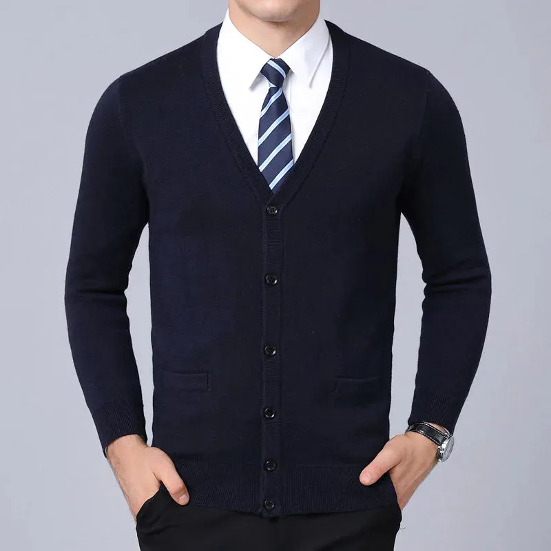 Men’s V-Neck Slim Fit Cardigan Sweater – Winter Korean Style Knitwear, Casual Fashion Coat