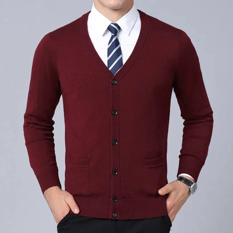 Men’s V-Neck Slim Fit Cardigan Sweater – Winter Korean Style Knitwear, Casual Fashion Coat