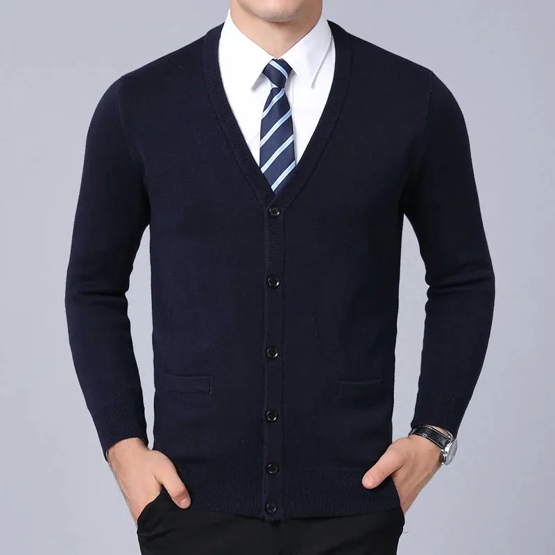 Men’s V-Neck Slim Fit Cardigan Sweater – Winter Korean Style Knitwear, Casual Fashion Coat