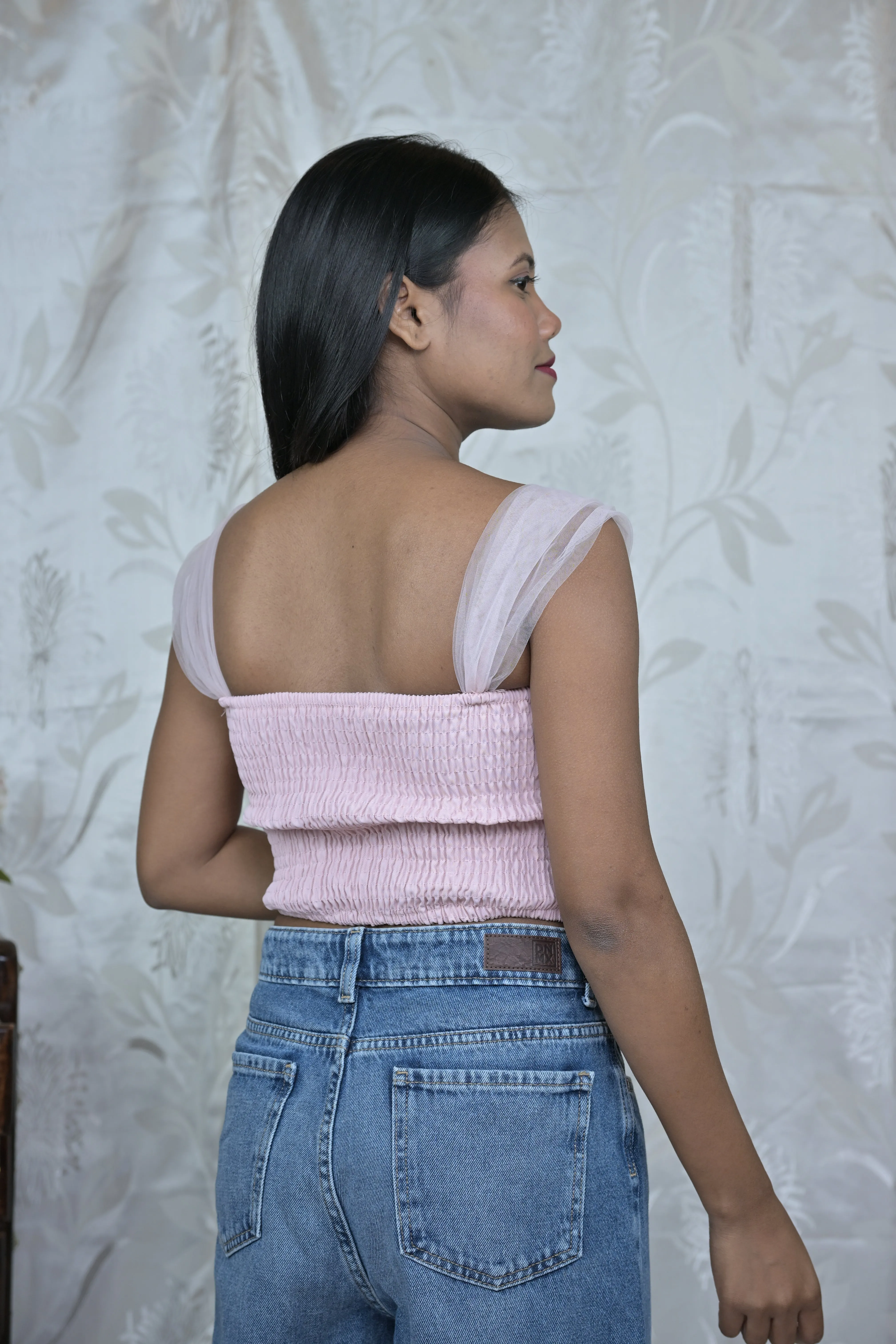 Mesh Strap Sweetheart Neck Corset Top