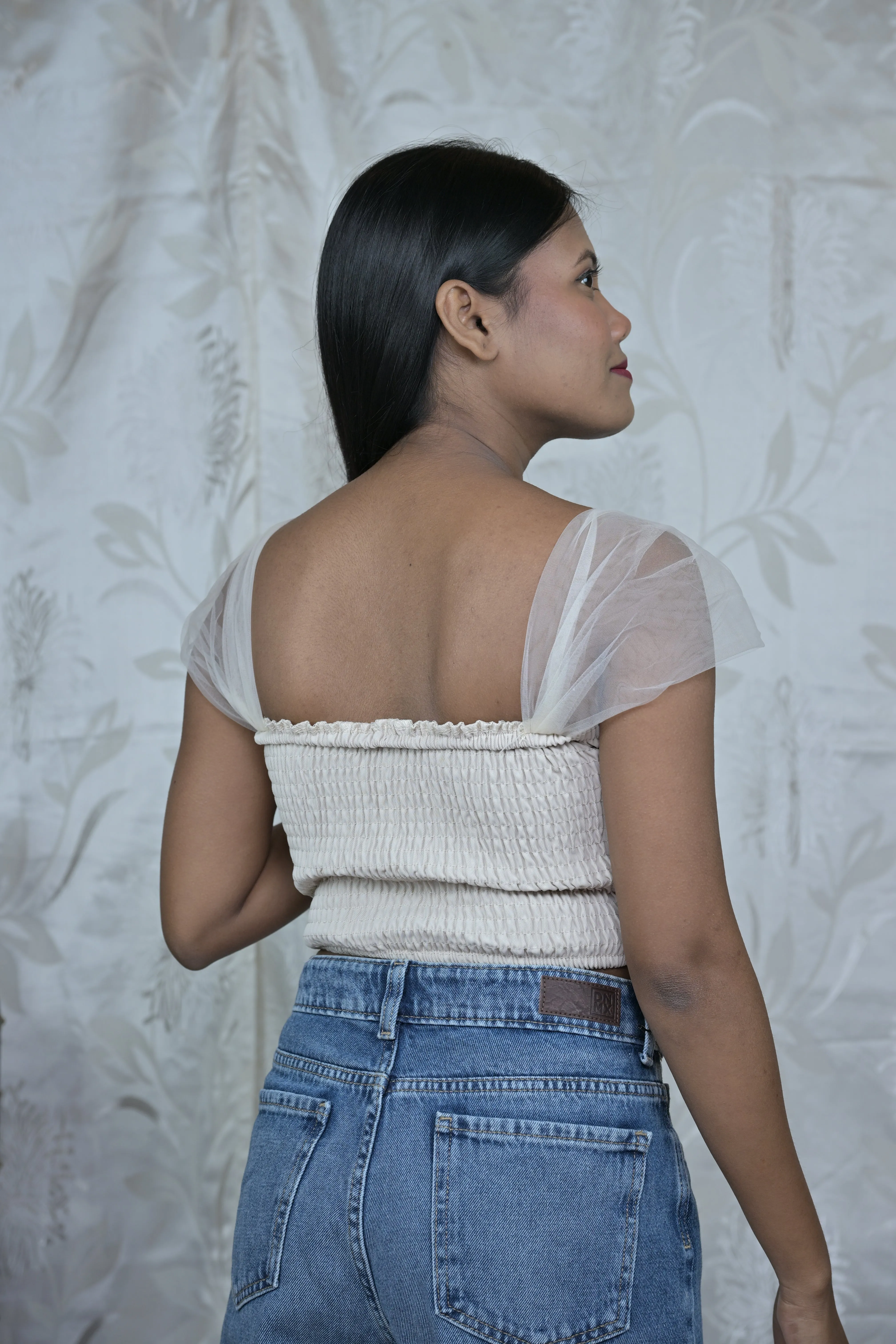 Mesh Strap Sweetheart Neck Corset Top